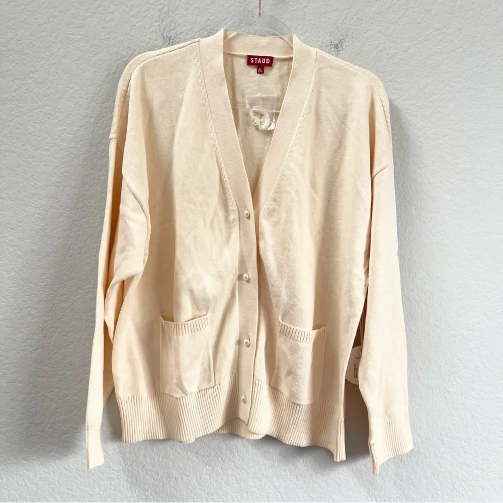 STAUD Paola Cardigan Cream Size XL - Picture 2 of 6